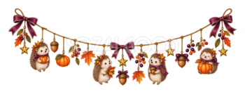 ハリネズミとどんぐりのハロウィンガーランドイラスト｜無料素材95222