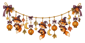 きつねと魔女帽子のハロウィンガーランドイラスト｜無料素材95223