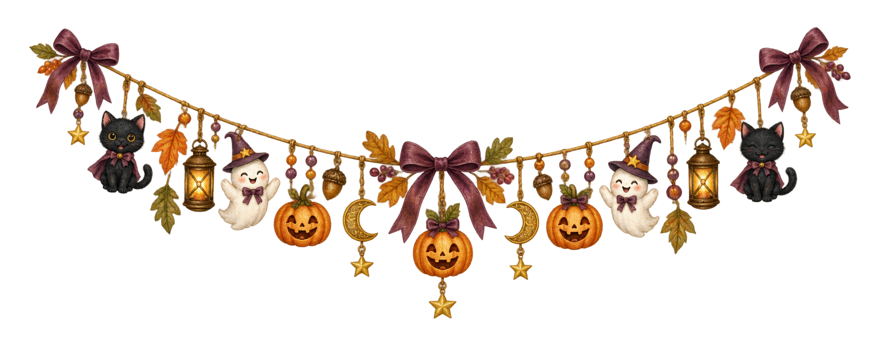 黒猫と白いおばけのハロウィンガーランドイラスト｜無料素材95225に写真・文字を入れる