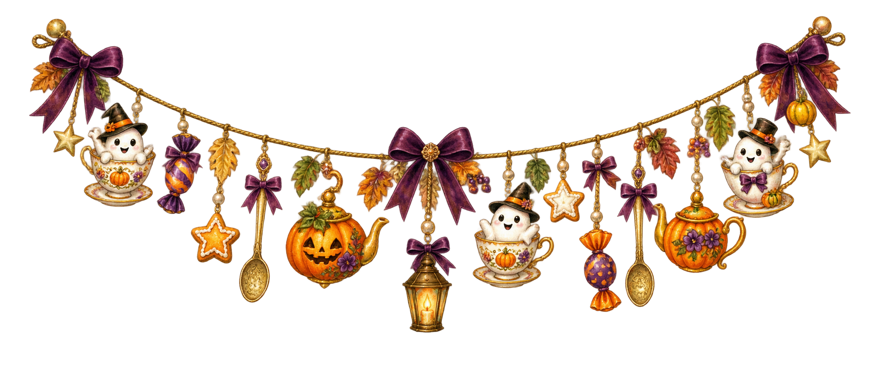 おばけのティーパーティーガーランドイラスト｜ハロウィン無料素材95226に写真・文字を入れる