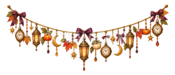 アンティーク時計のハロウィンガーランドイラスト｜無料素材95227