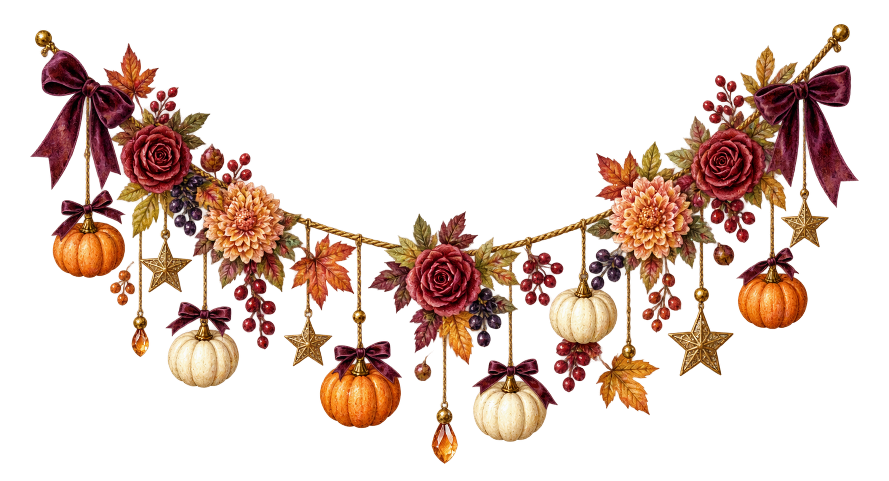 秋色の花とかぼちゃのハロウィンガーランドイラスト｜無料素材95228に写真・文字を入れる