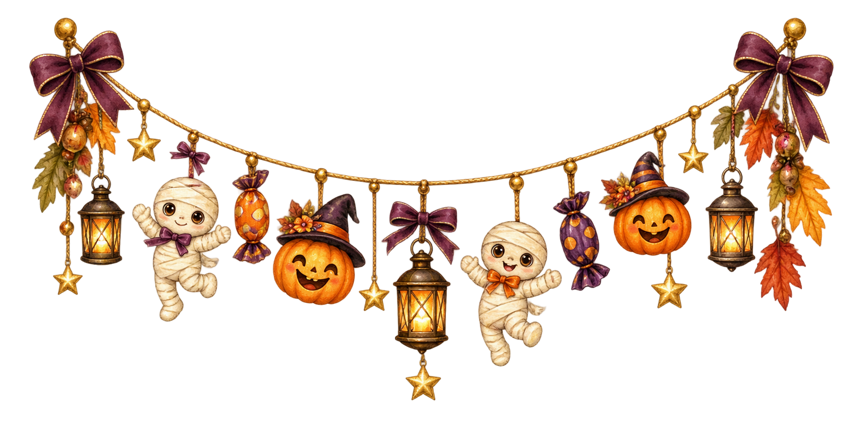 かわいいミイラのハロウィンガーランドイラスト｜無料素材95229に写真・文字を入れる
