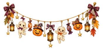 かわいいミイラのハロウィンガーランドイラスト｜無料素材95229