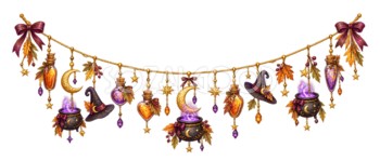 魔女の大釜と魔法の瓶のハロウィンガーランドイラスト｜無料素材95230