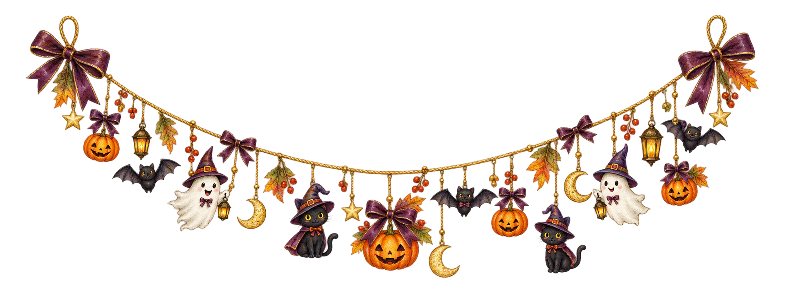 黒猫とおばけのハロウィンガーランドイラスト｜無料素材95231に写真・文字を入れる