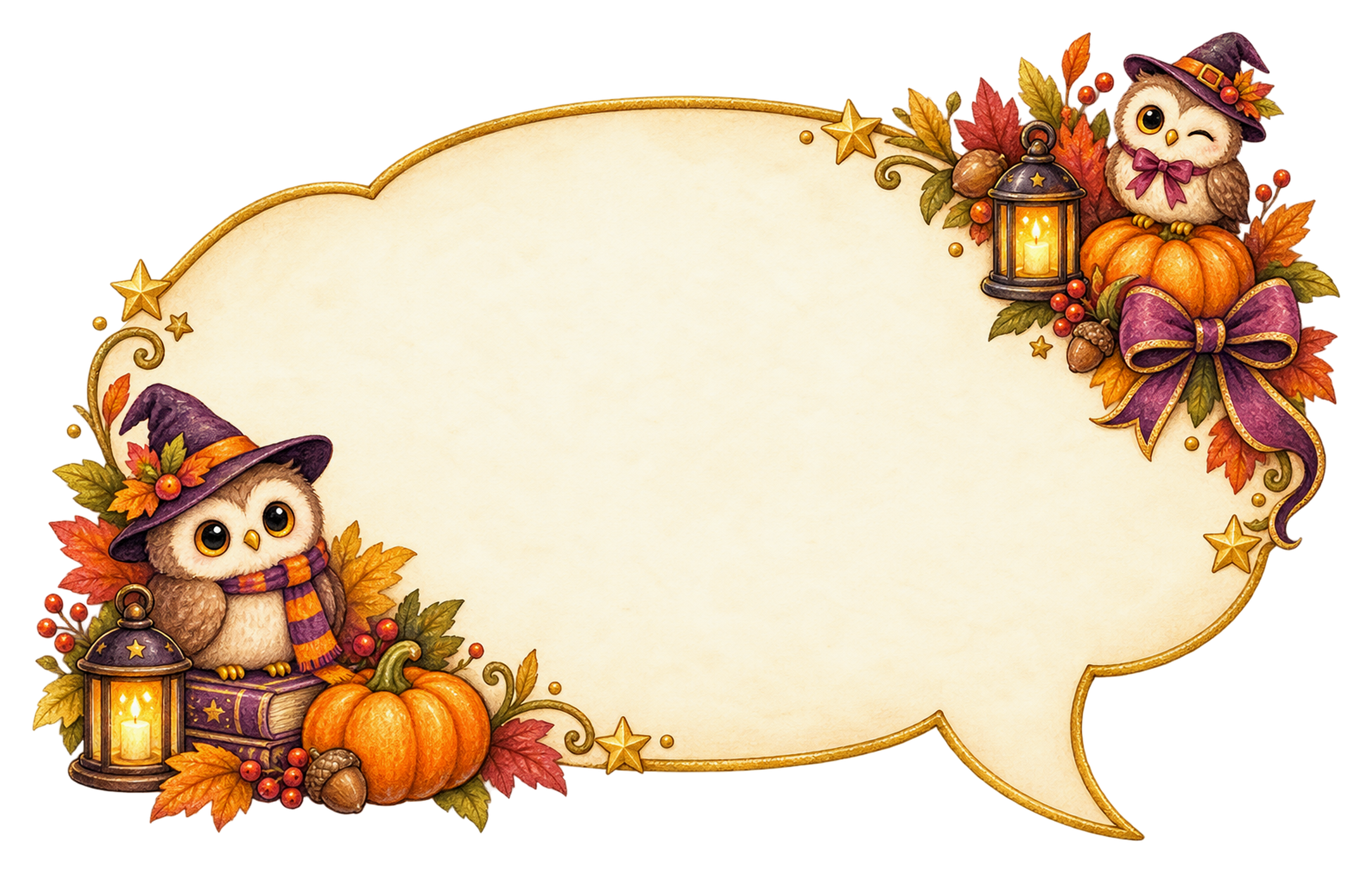 ふくろうとランタンのハロウィン吹き出しイラスト｜無料素材95239に写真・文字を入れる