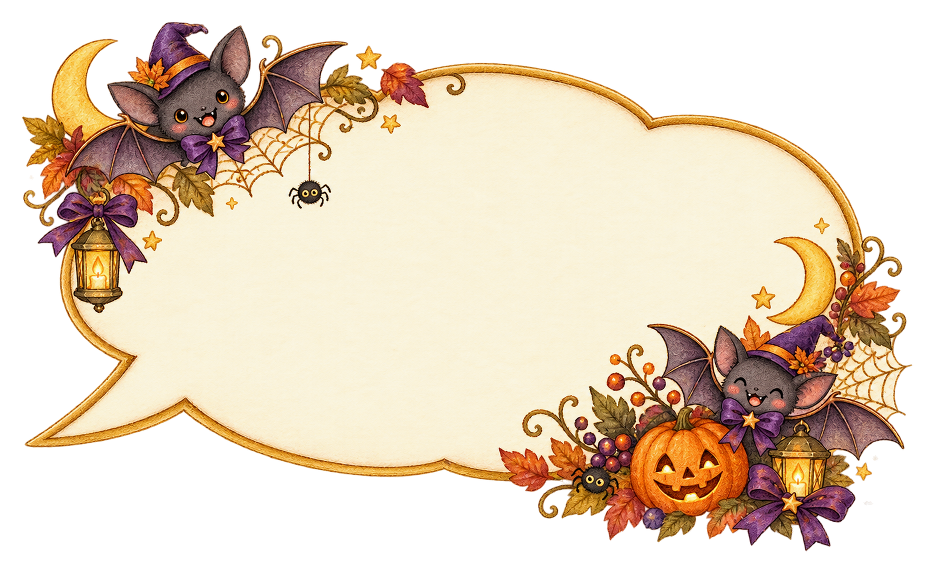 コウモリと蜘蛛の巣のハロウィン吹き出しイラスト｜無料素材95240に写真・文字を入れる