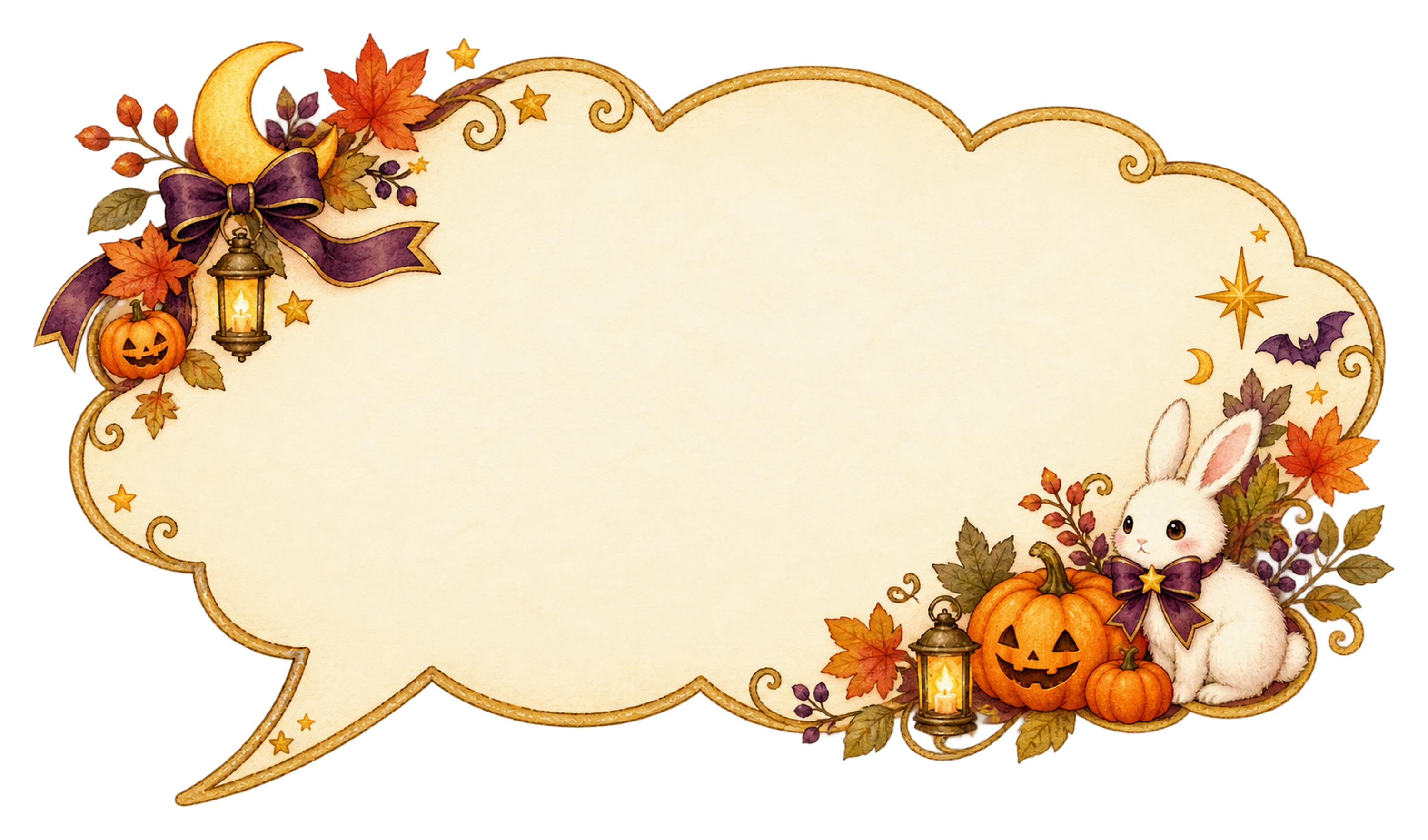 白うさぎとかぼちゃのハロウィン吹き出しイラスト｜無料素材95242に写真・文字を入れる