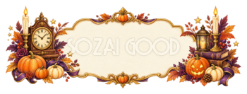 アンティーク時計のハロウィン見出し飾りイラスト｜無料素材95249