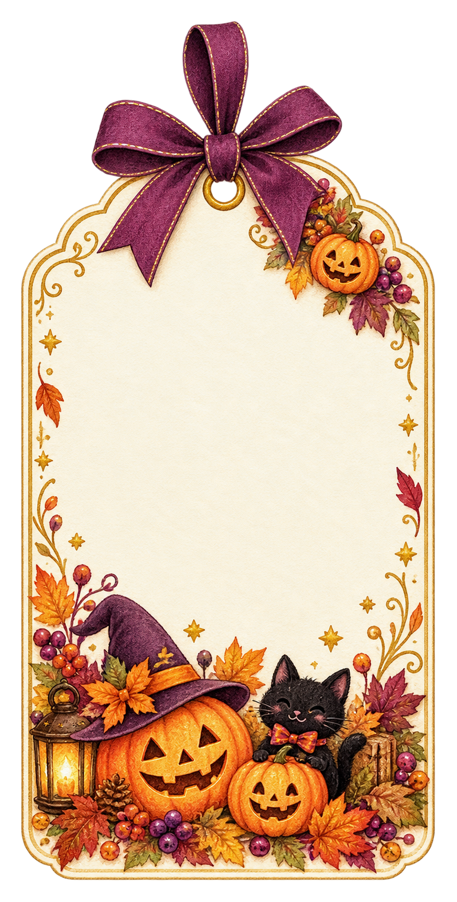 かぼちゃと紅葉のハロウィンギフトタグイラスト｜縦長ラベル素材95254に写真・文字を入れる