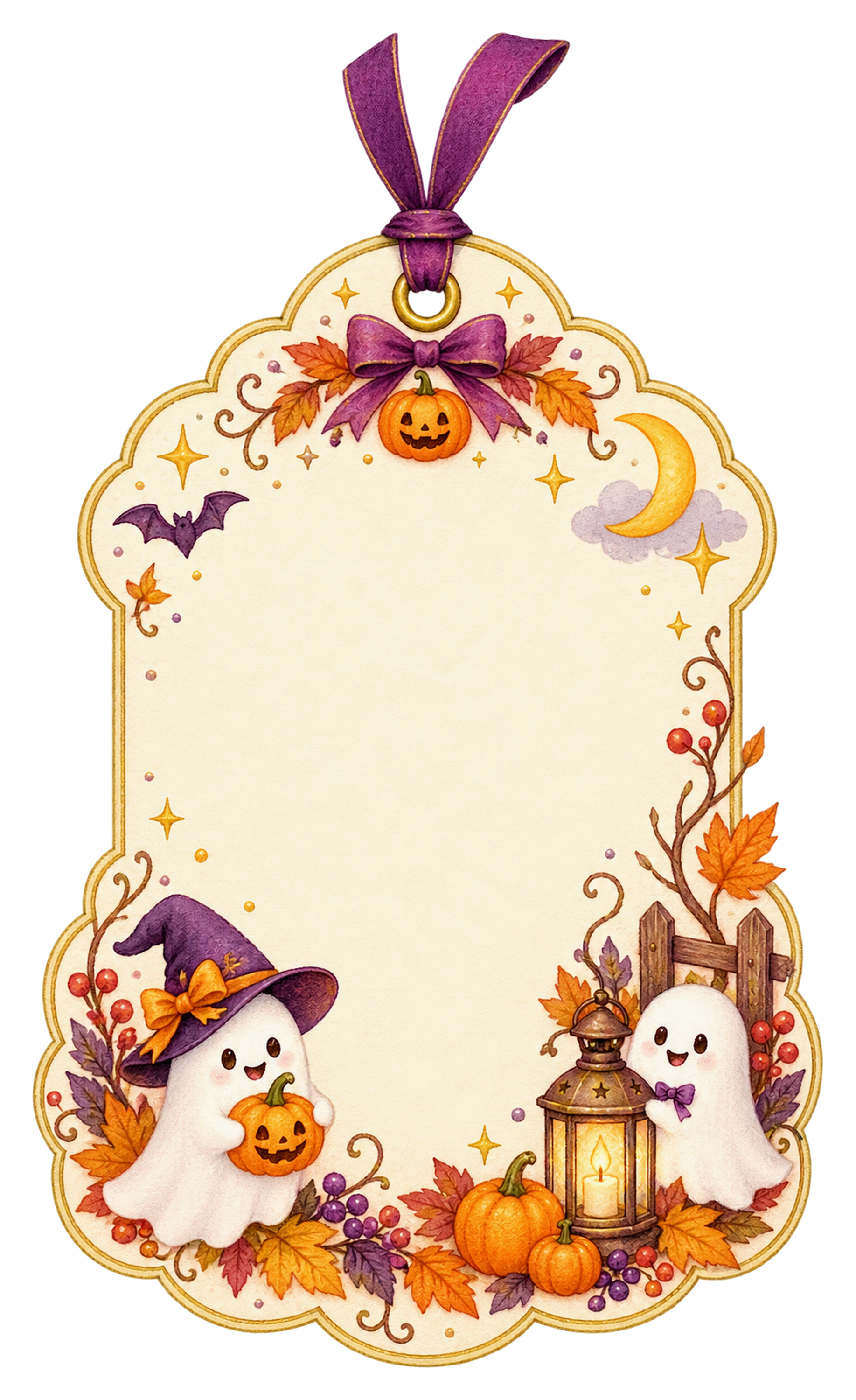 白いおばけと月のかわいいハロウィンギフトタグイラスト｜無料素材95255に写真・文字を入れる
