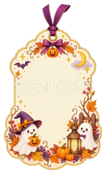 白いおばけと月のかわいいハロウィンギフトタグイラスト｜無料素材95255