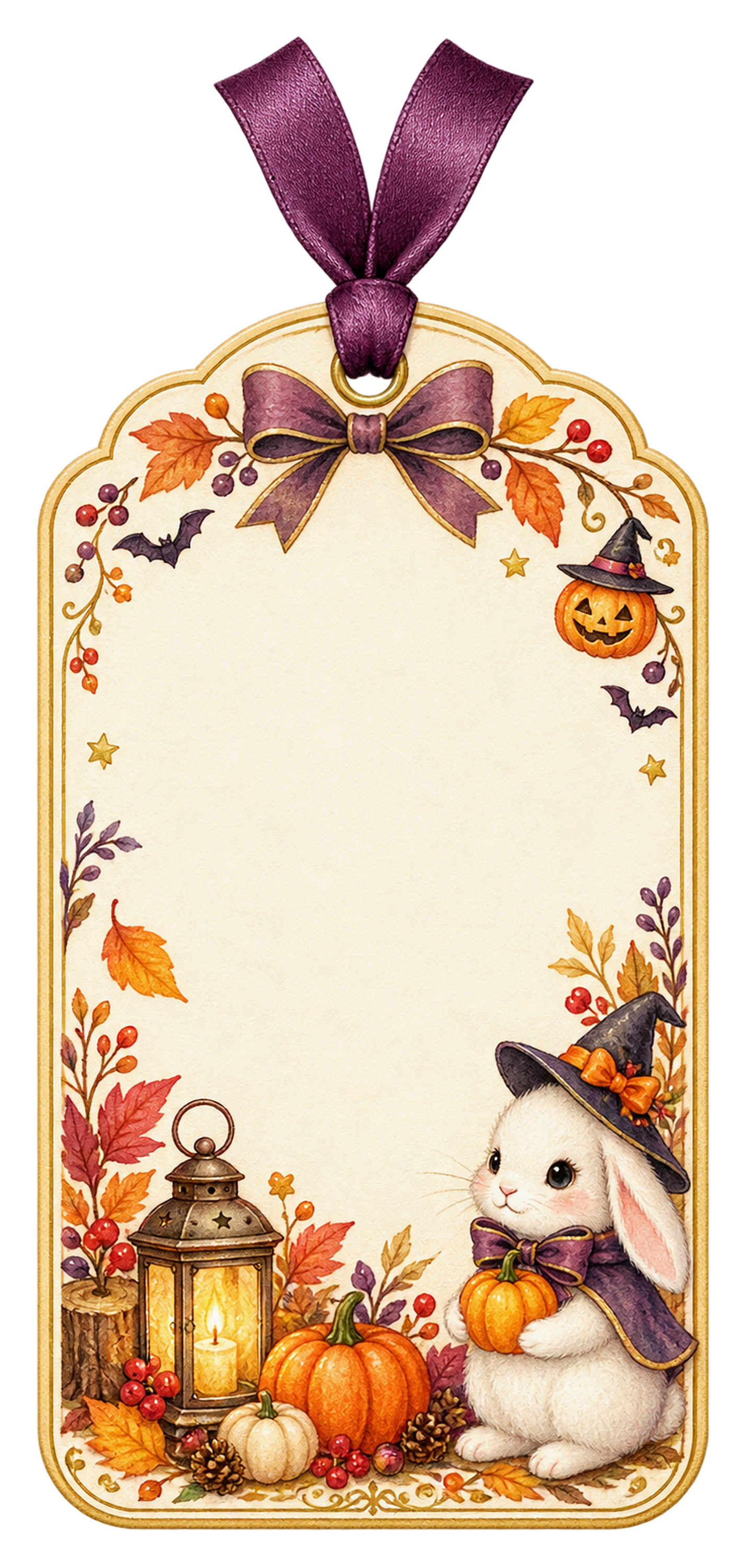 白うさぎとかぼちゃのかわいいハロウィンギフトタグイラスト｜無料素材95257に写真・文字を入れる