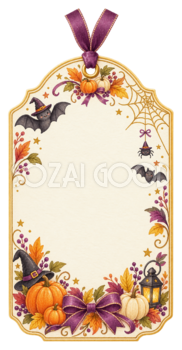 コウモリと蜘蛛の巣のハロウィンギフトタグイラスト｜無料素材95260