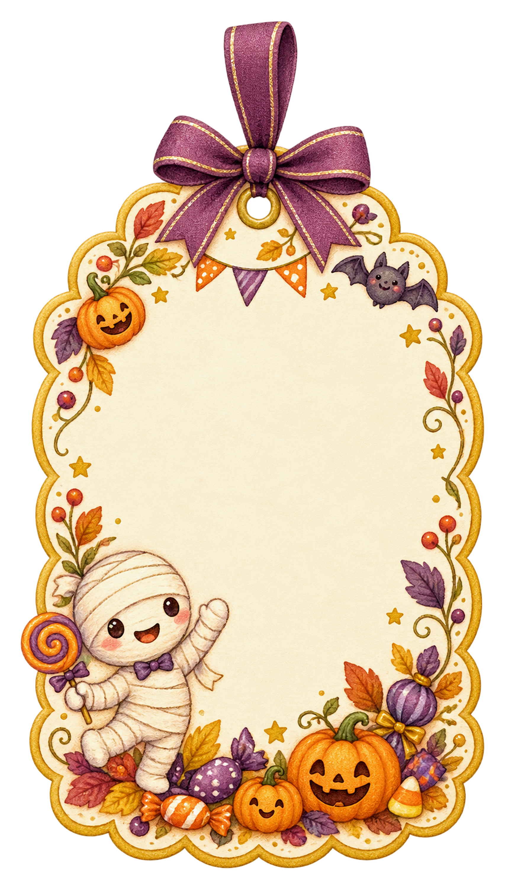 かわいいミイラとお菓子のハロウィンギフトタグイラスト｜無料素材95266に写真・文字を入れる