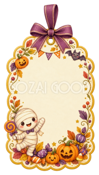 かわいいミイラとお菓子のハロウィンギフトタグイラスト｜無料素材95266