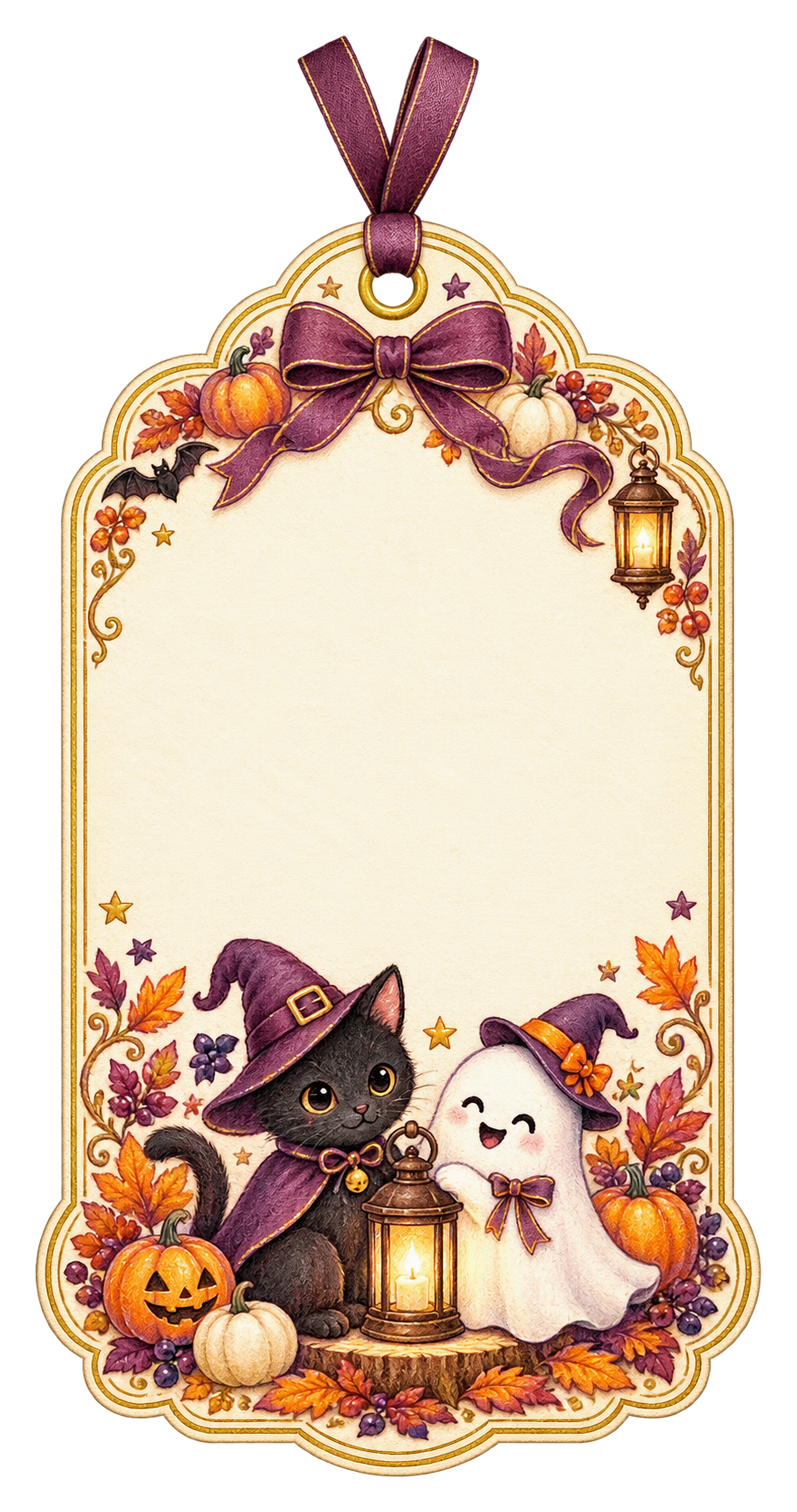 黒猫と白いおばけのハロウィンギフトタグイラスト｜無料素材95272に写真・文字を入れる