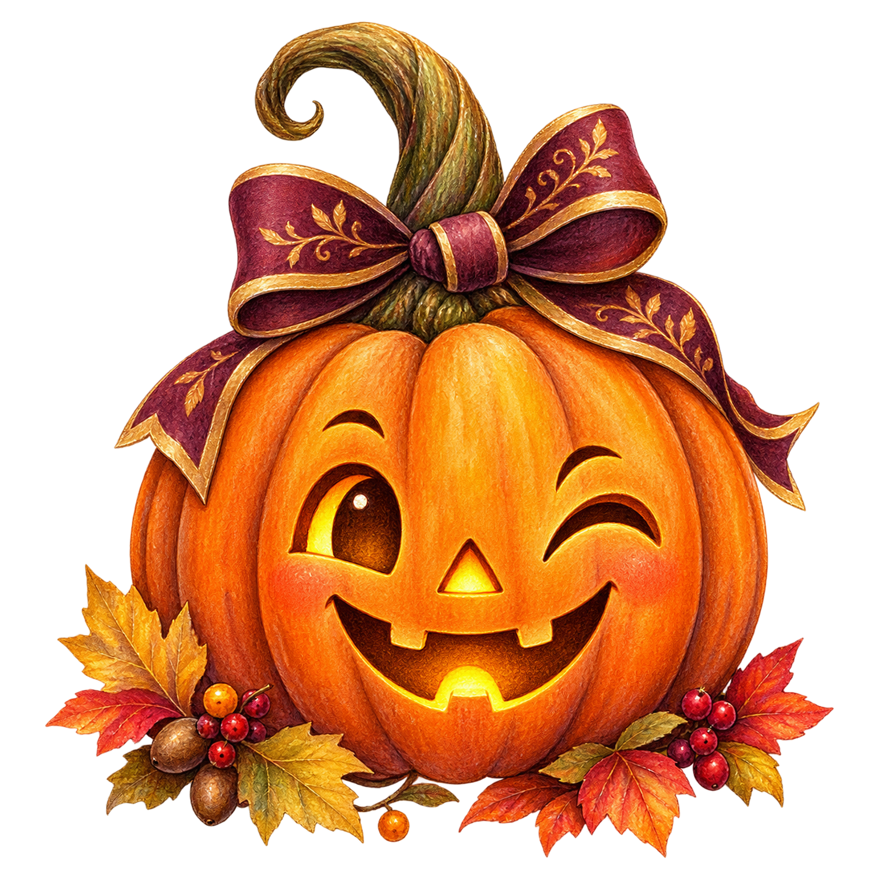 ウインクするリボン付きかぼちゃのハロウィンイラスト95278に写真・文字を入れる