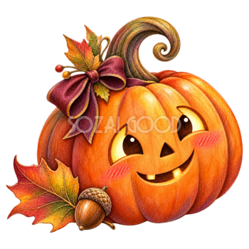 照れた笑顔のハロウィンかぼちゃイラスト｜無料素材95279
