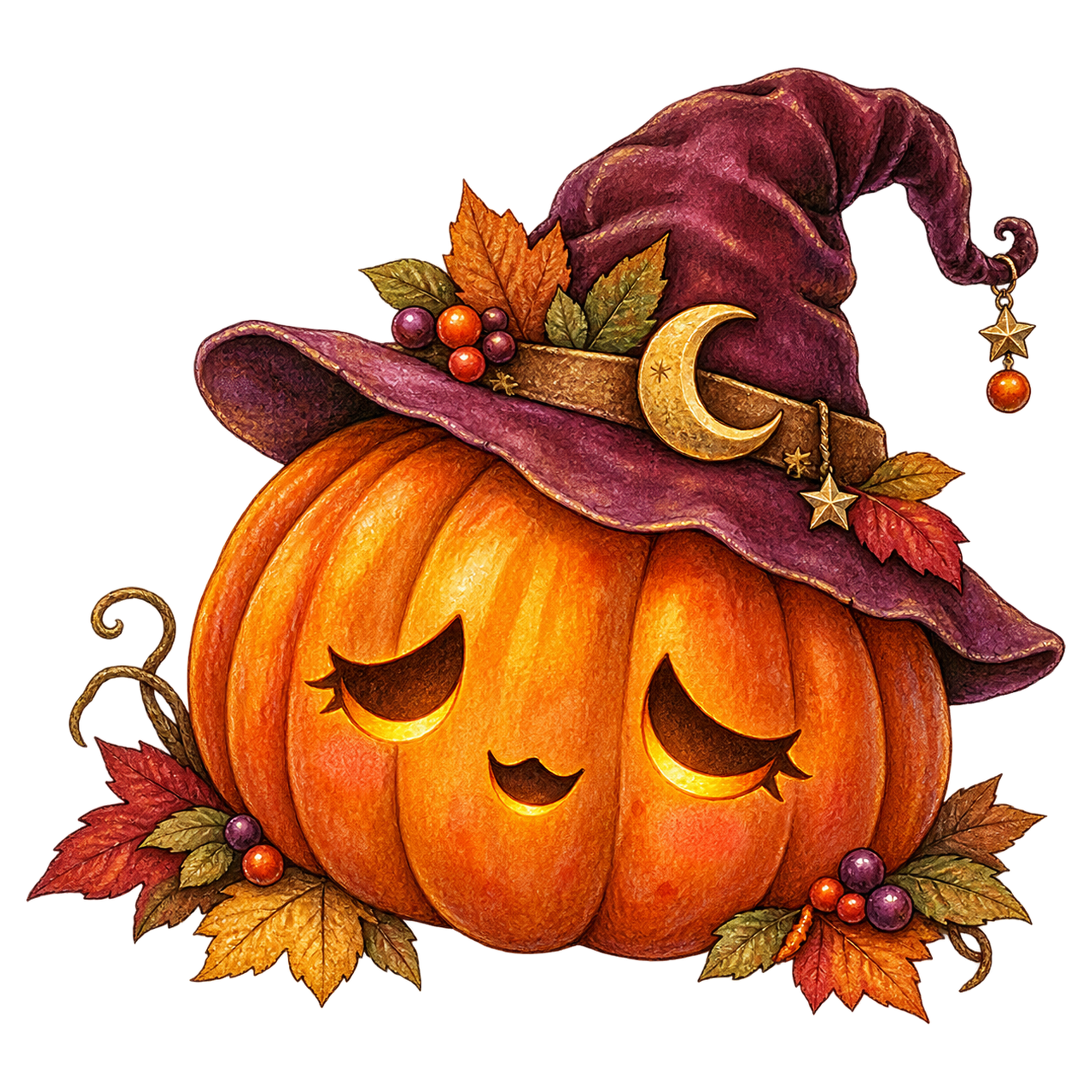 眠そうな魔女帽子のハロウィンかぼちゃイラスト95280に写真・文字を入れる