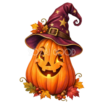 魔女帽子をかぶったハロウィンかぼちゃイラスト95286