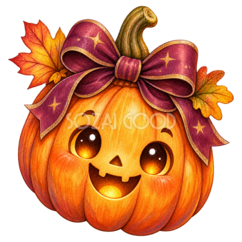 大きなリボンの赤ちゃんかぼちゃハロウィンイラスト95287