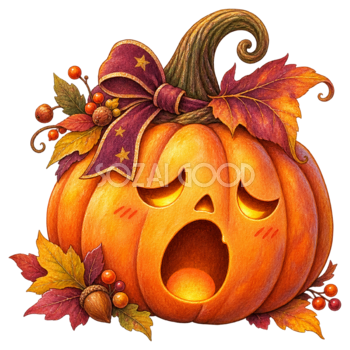 あくびをするハロウィンかぼちゃイラスト｜無料素材95288