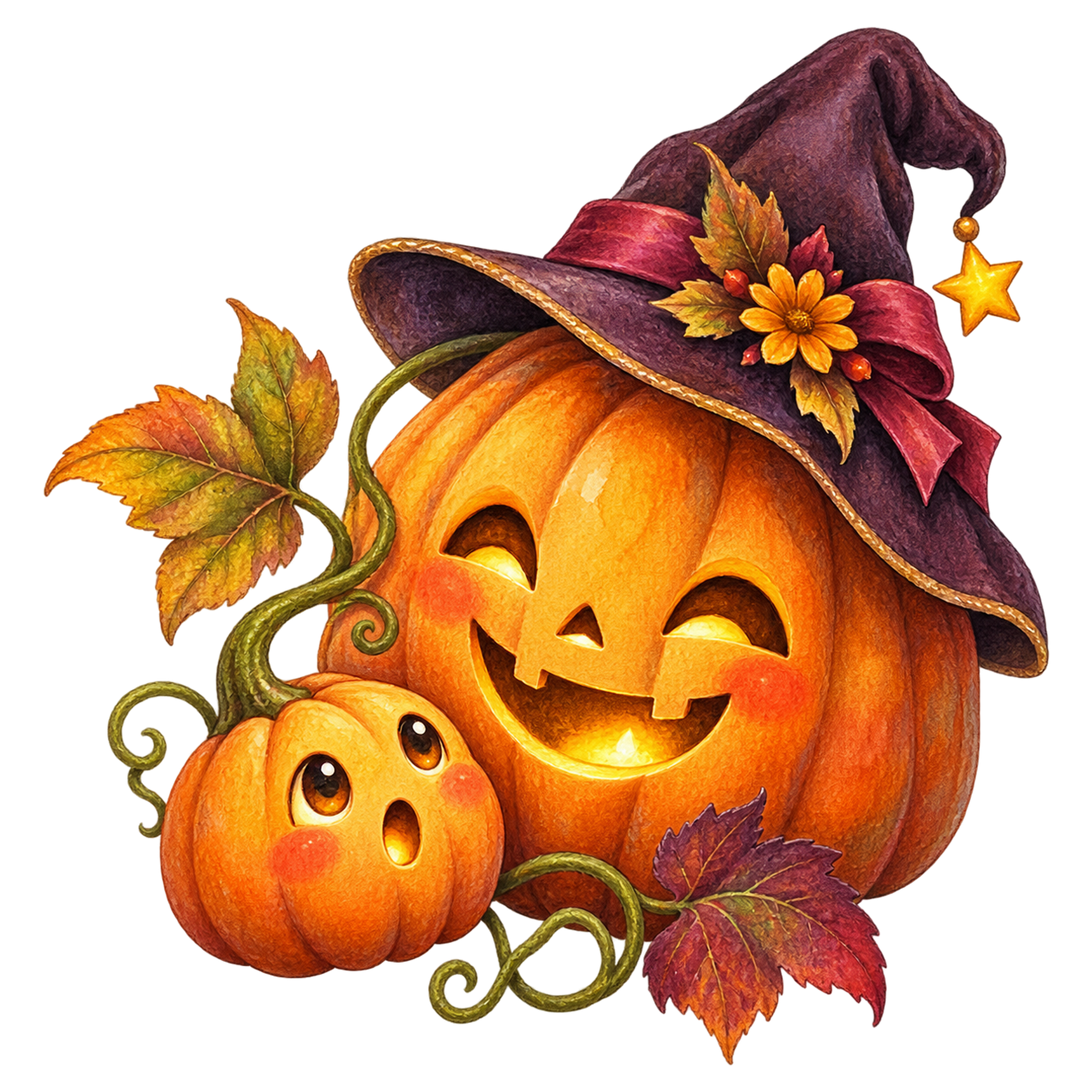 親子のハロウィンかぼちゃイラスト｜かわいい無料素材95293に写真・文字を入れる