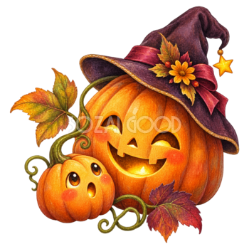 親子のハロウィンかぼちゃイラスト｜かわいい無料素材95293
