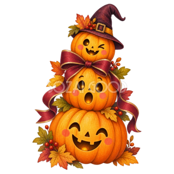 表情が違う三段かぼちゃのハロウィンイラスト95294