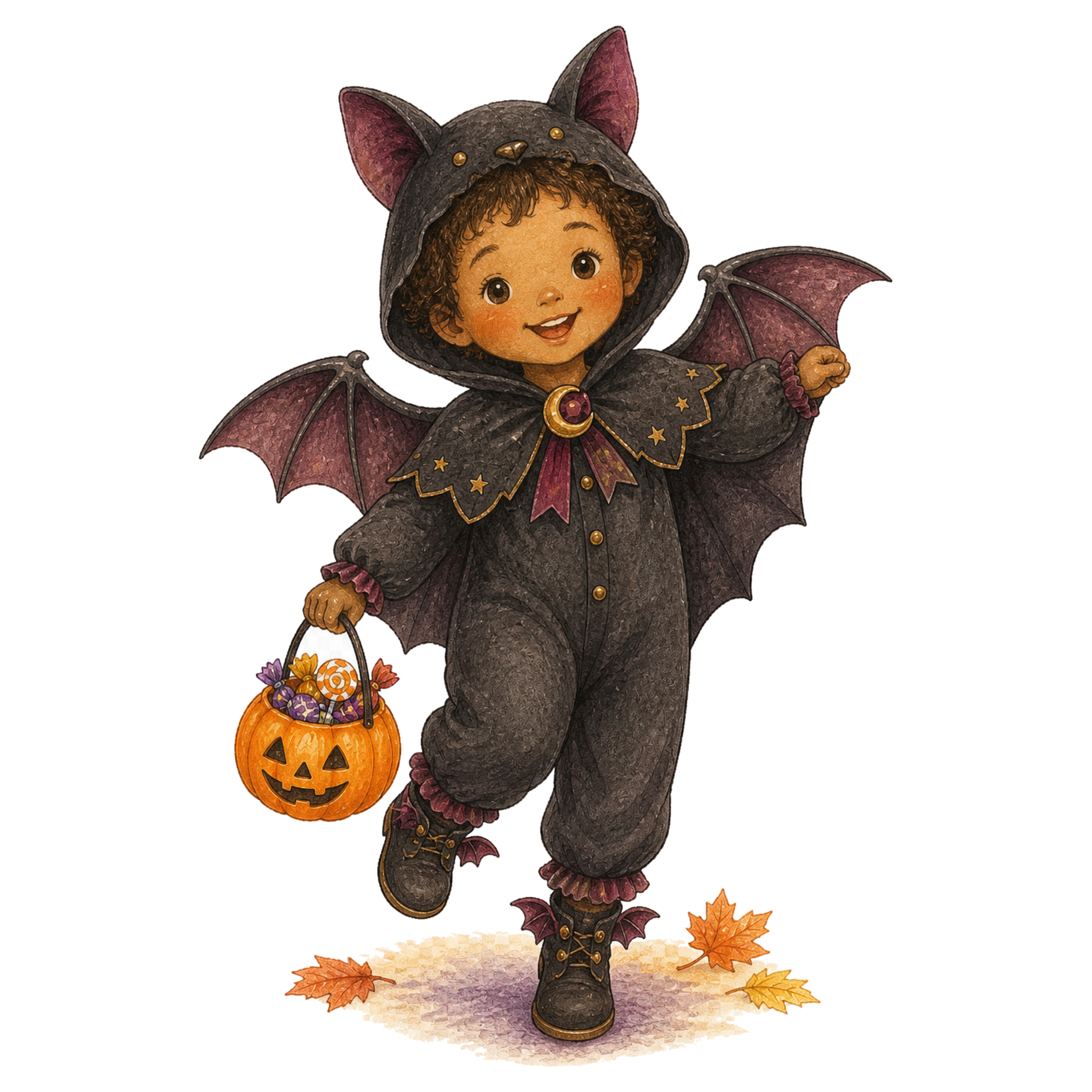 コウモリに仮装した子どものイラスト｜かわいいハロウィン無料素材95300に写真・文字を入れる