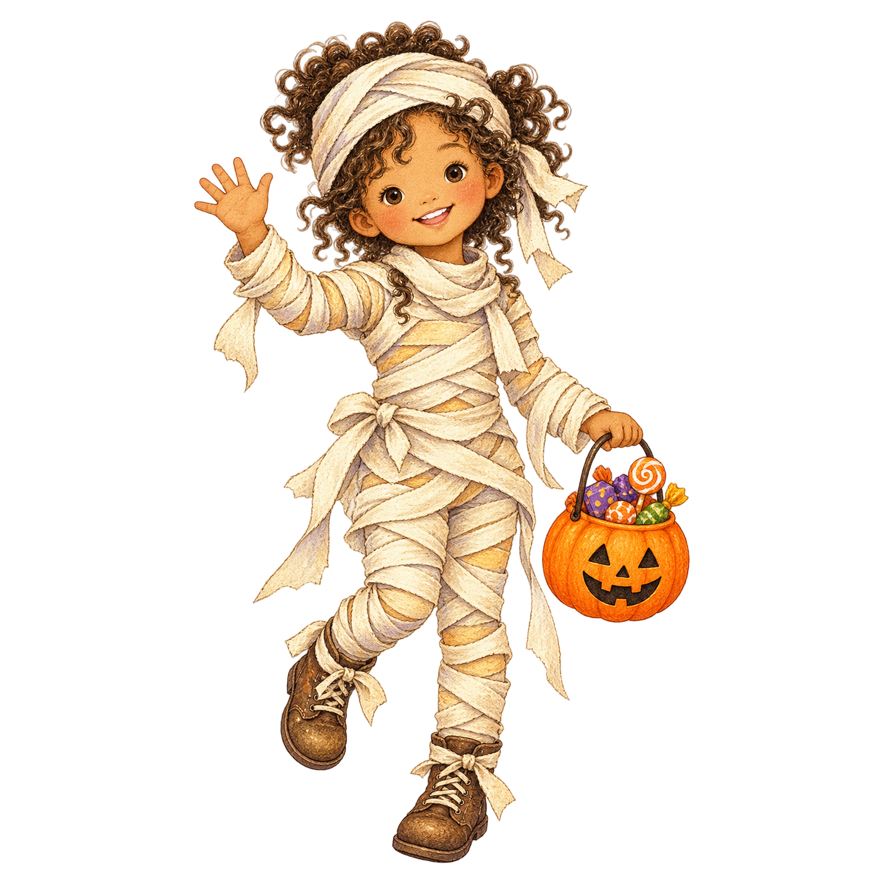 ミイラに仮装した子どものイラスト｜かわいいハロウィン無料素材95301に写真・文字を入れる