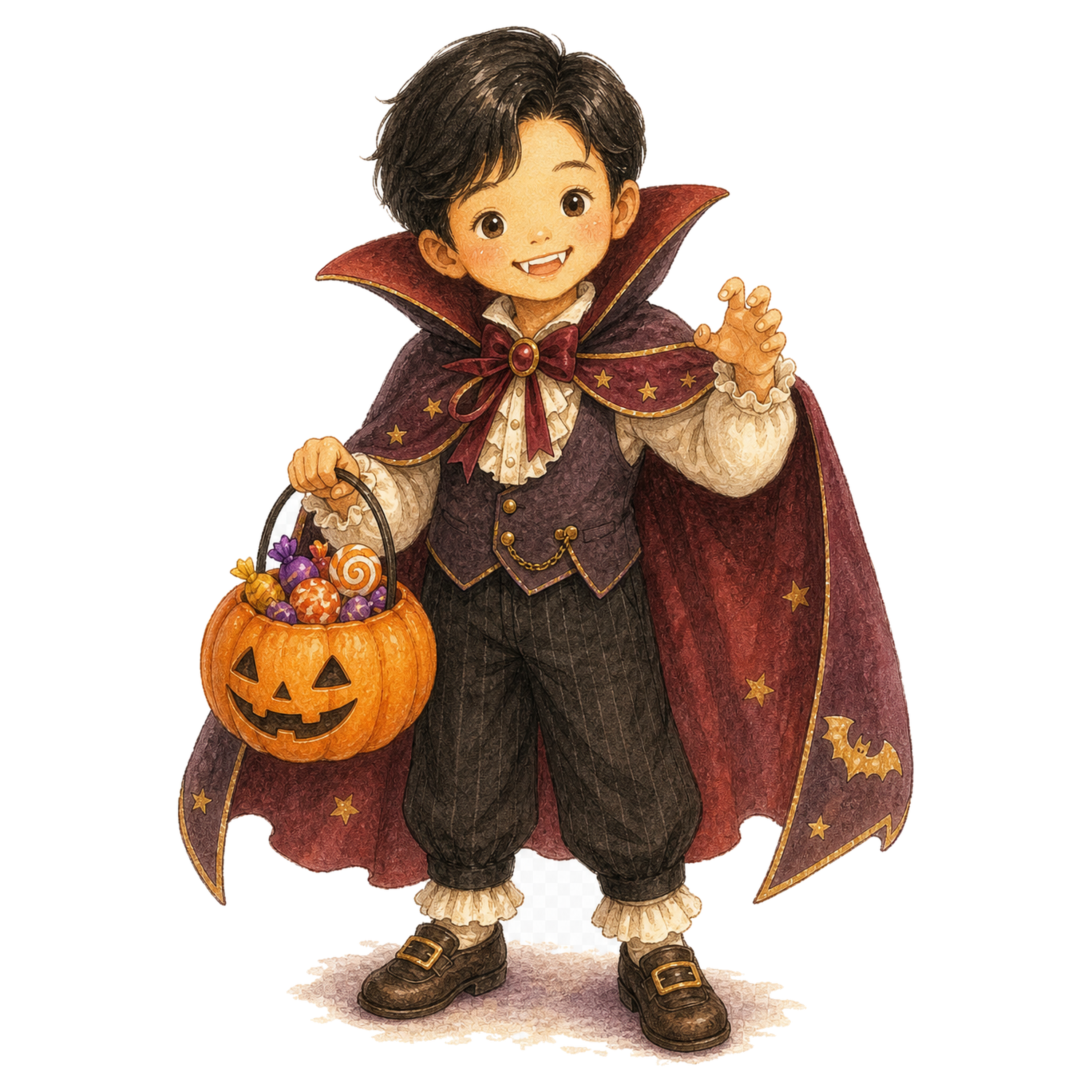 吸血鬼に仮装した子どものイラスト｜かわいいハロウィン無料素材95303に写真・文字を入れる