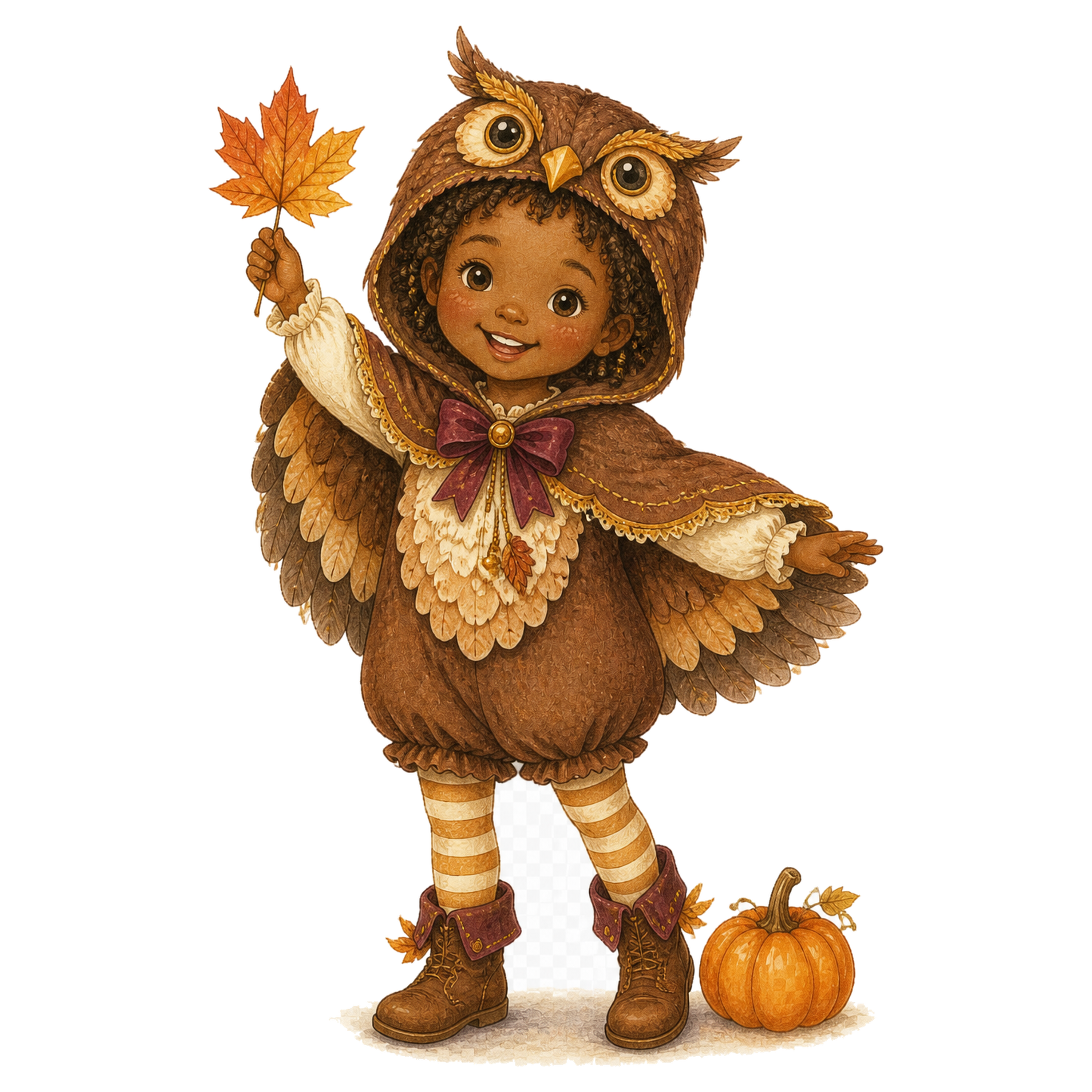 フクロウに仮装した子どものイラスト｜かわいいハロウィン無料素材95304に写真・文字を入れる