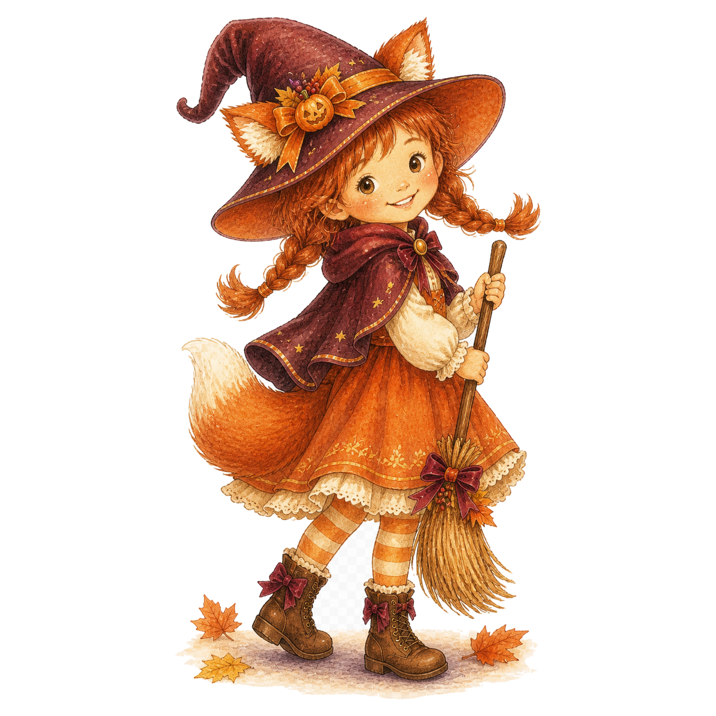 キツネの魔女に仮装した子どものイラスト｜ハロウィン無料素材95305に写真・文字を入れる