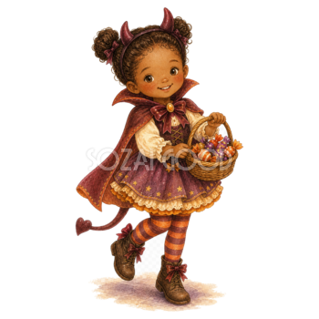 小さな悪魔に仮装した子どものイラスト｜かわいいハロウィン無料素材95307