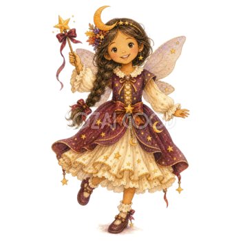 月の杖を持つ妖精の子どもイラスト｜かわいいハロウィン無料素材95309