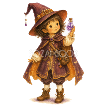 魔法の薬を持つ魔女の子どもイラスト｜ハロウィン無料素材95311