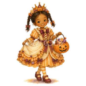 かぼちゃのお姫様に仮装した子どもイラスト｜ハロウィン無料素材95312