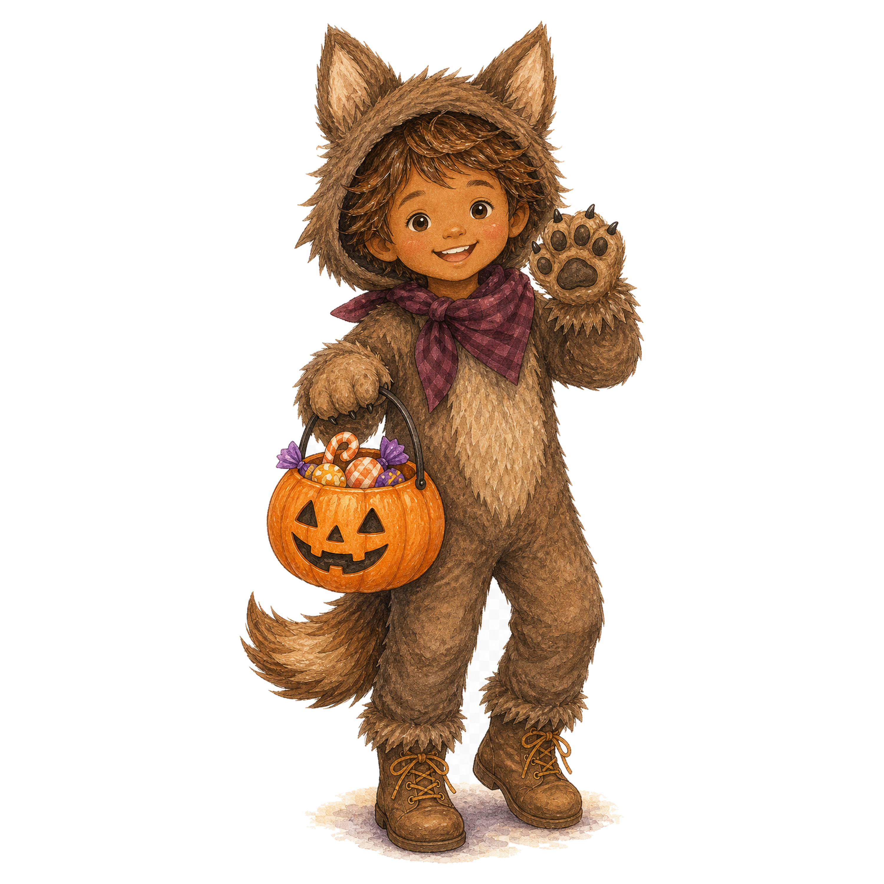 オオカミに仮装した子どものイラスト｜かわいいハロウィン無料素材95314に写真・文字を入れる