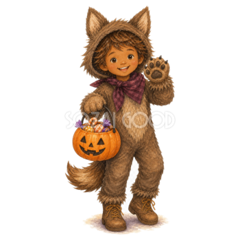 オオカミに仮装した子どものイラスト｜かわいいハロウィン無料素材95314