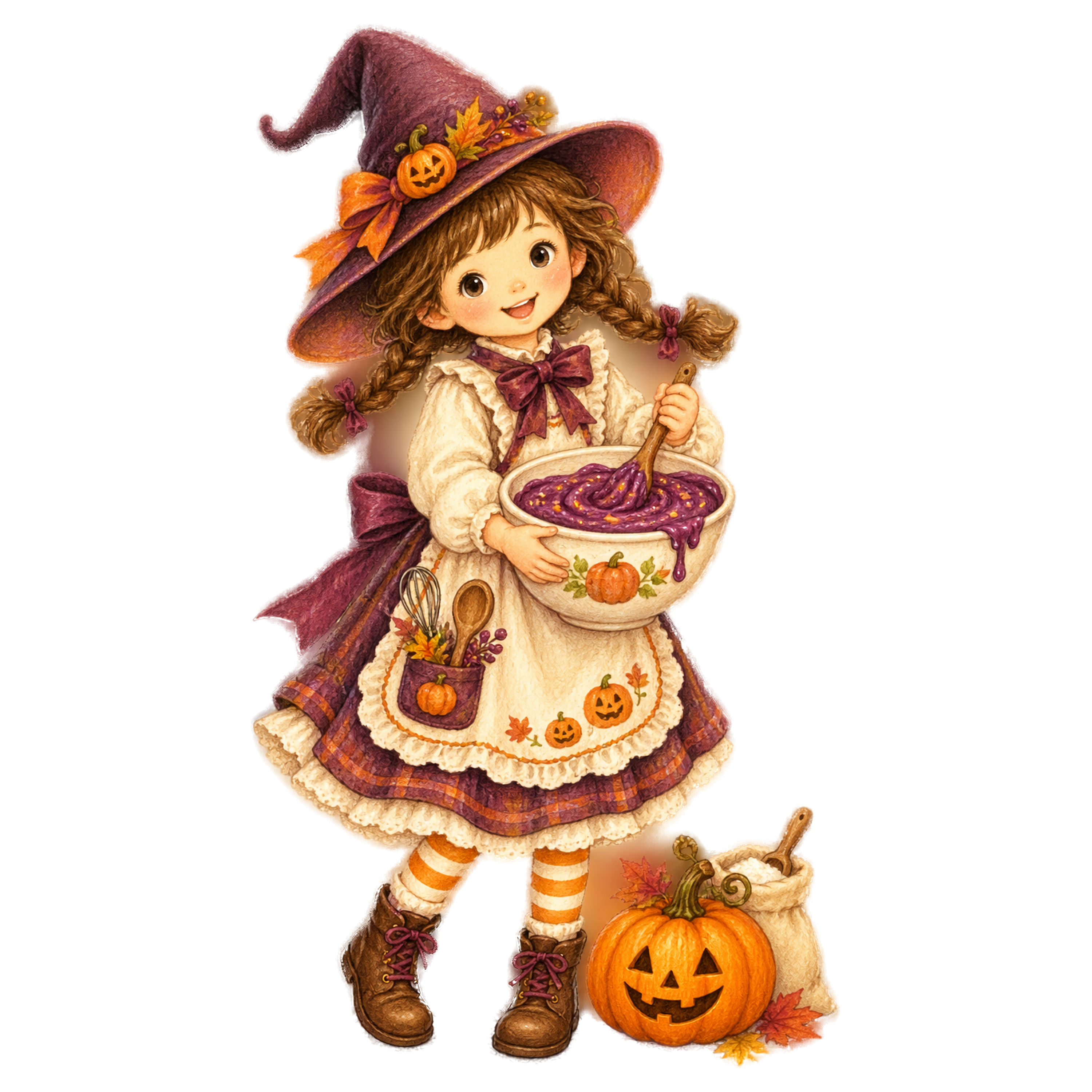 紫色のケーキ生地を混ぜる子どものハロウィンイラスト95339に写真・文字を入れる