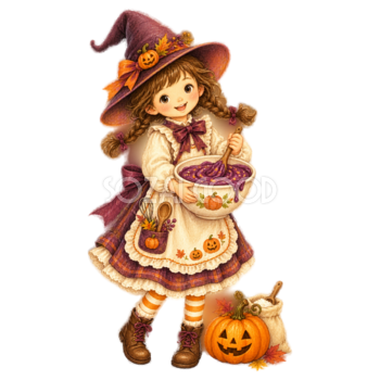 紫色のケーキ生地を混ぜる子どものハロウィンイラスト95339