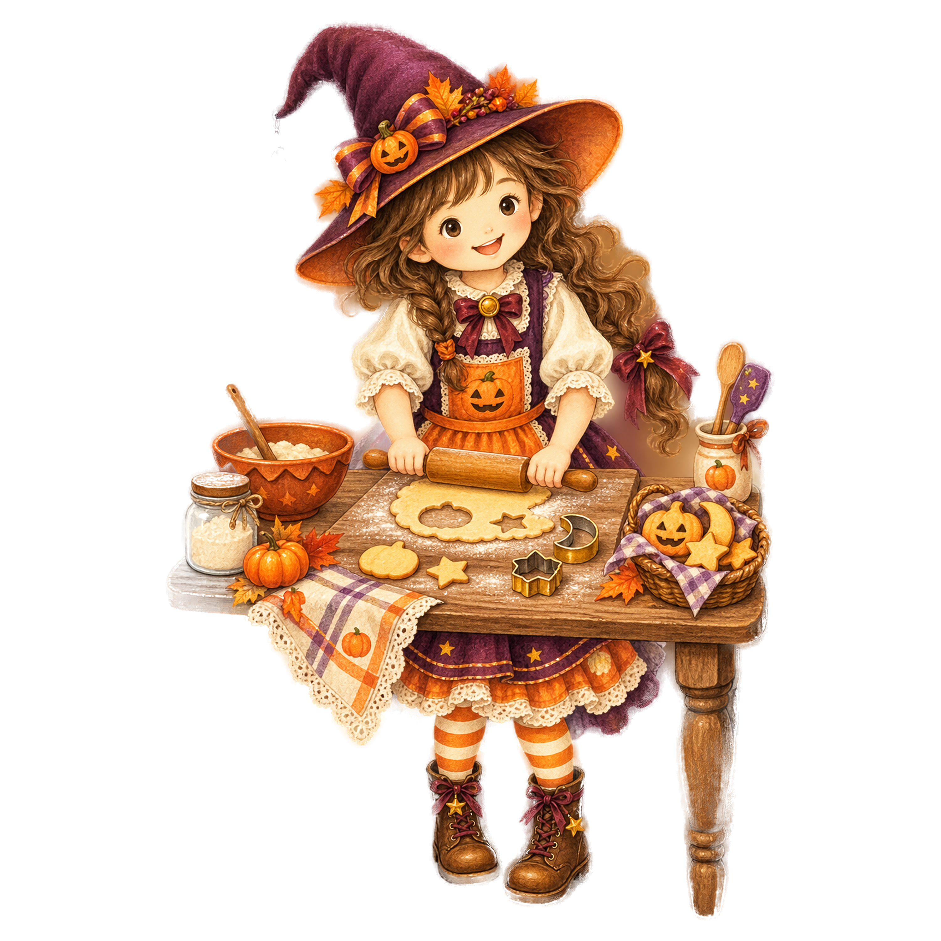 クッキー生地を伸ばす子どものハロウィンイラスト95341に写真・文字を入れる