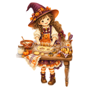 クッキー生地を伸ばす子どものハロウィンイラスト95341