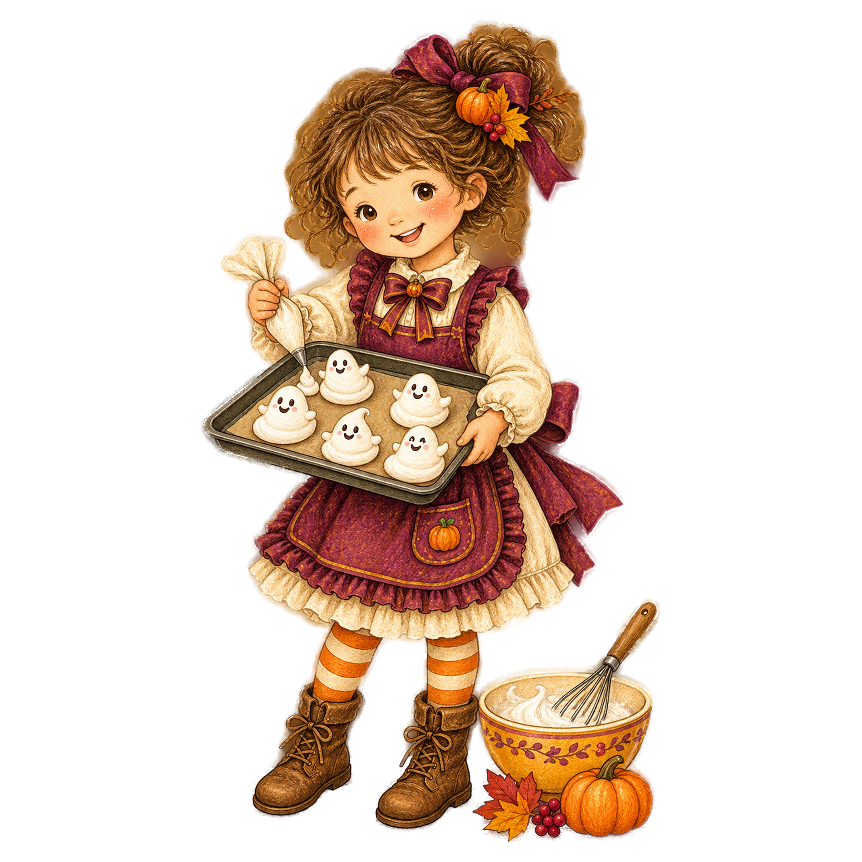 おばけのメレンゲを作る子どものハロウィンイラスト95343に写真・文字を入れる