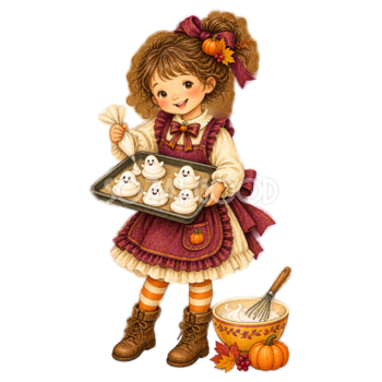 おばけのメレンゲを作る子どものハロウィンイラスト95343