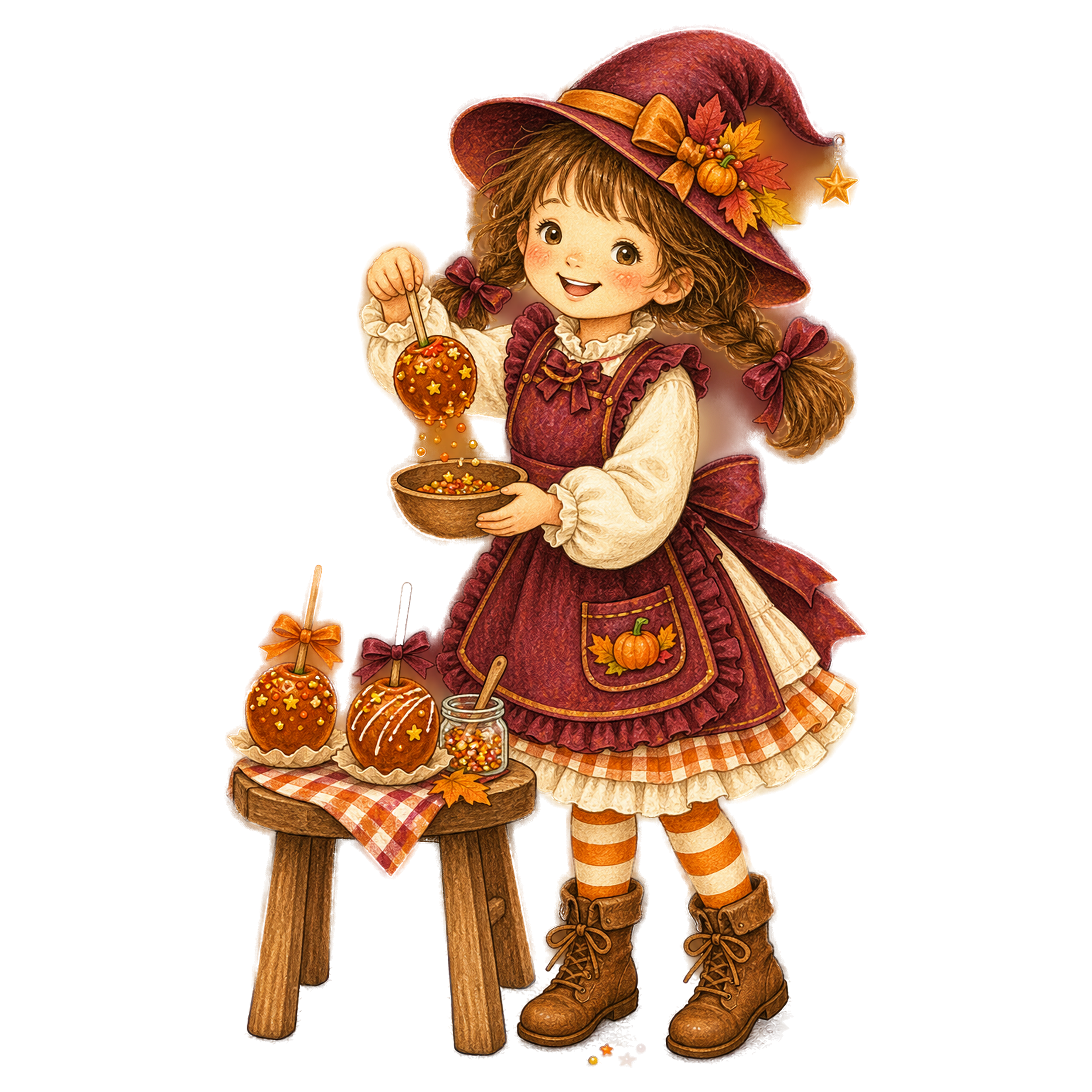 りんご飴を作る子どものハロウィンイラスト95344に写真・文字を入れる