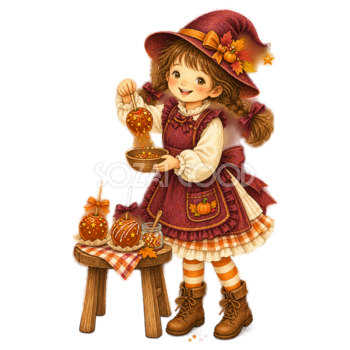 りんご飴を作る子どものハロウィンイラスト95344